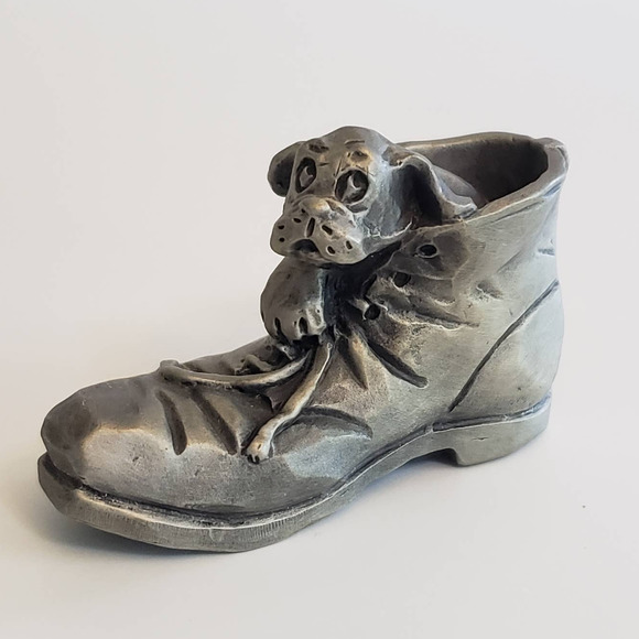 no brand Other Vintage Dog Puppy In Boot Pewter Figurine Statue